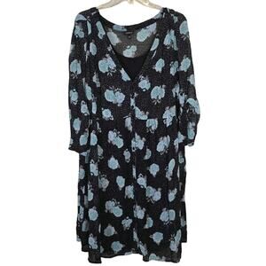 Torrid Women's Floral Button Front Chiffon Shirt Dress Black and Blue Size 3X